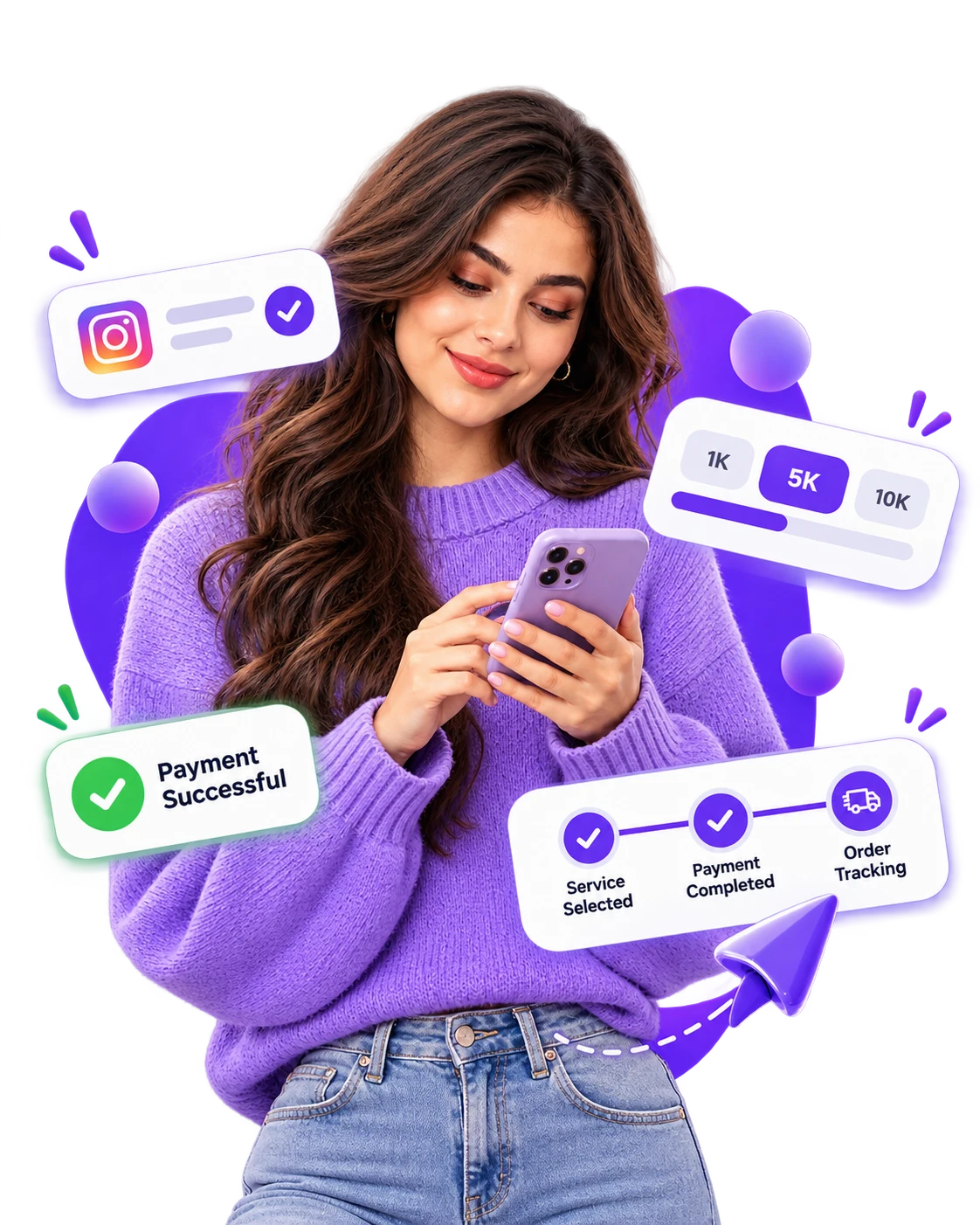 مسیر ساده خرید سرویس در سوشیارکس روی موبایل